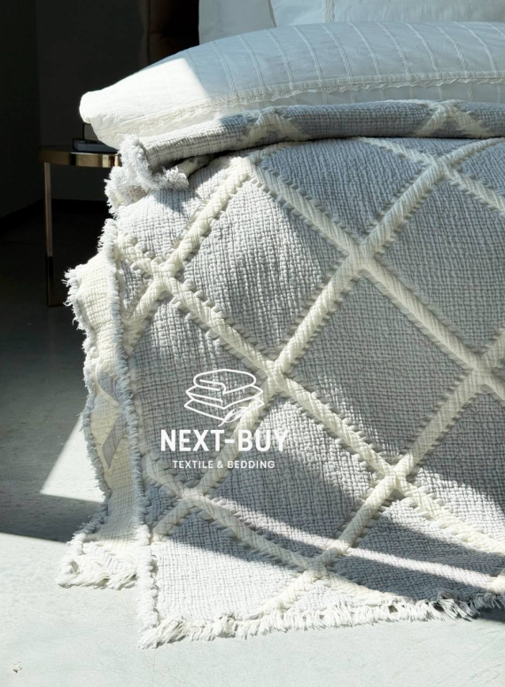 Муслиновое покрывало Sage bloom gri/krem евро Турция