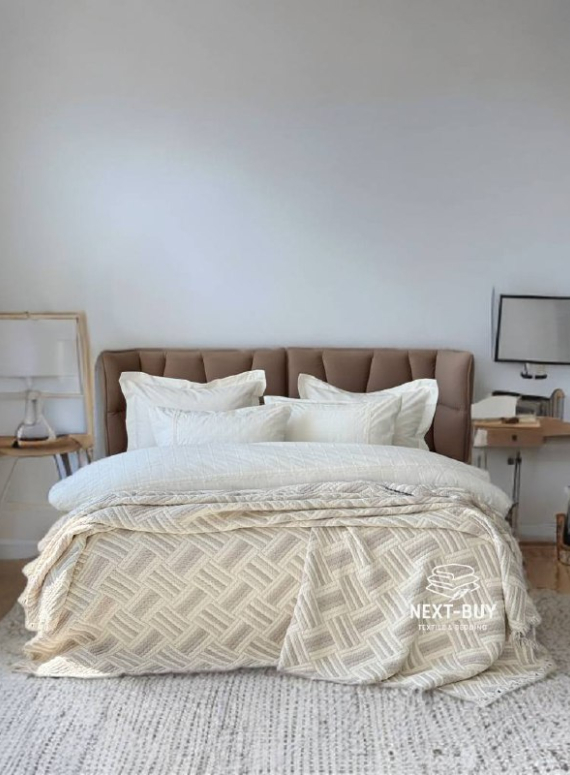 Муслиновое покрывало Morning mist kahve/krem евро Турция