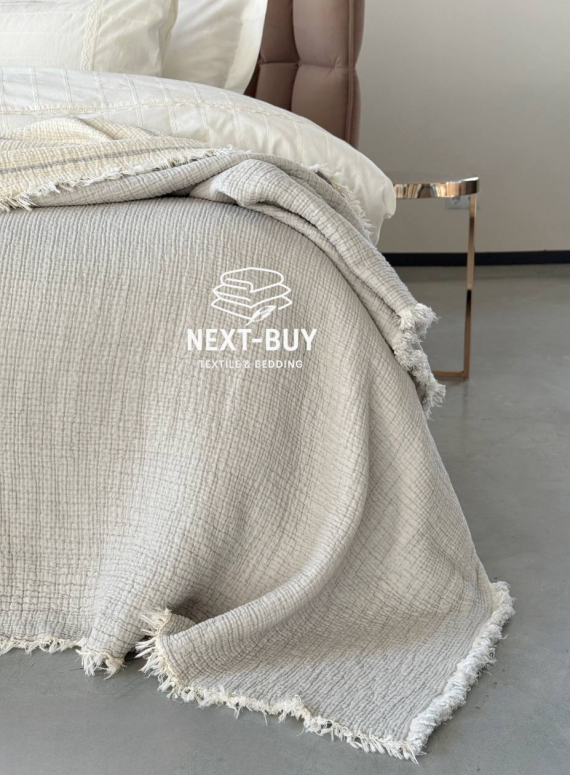 Муслиновое покрывало Nature veli gri/white  евро Турция