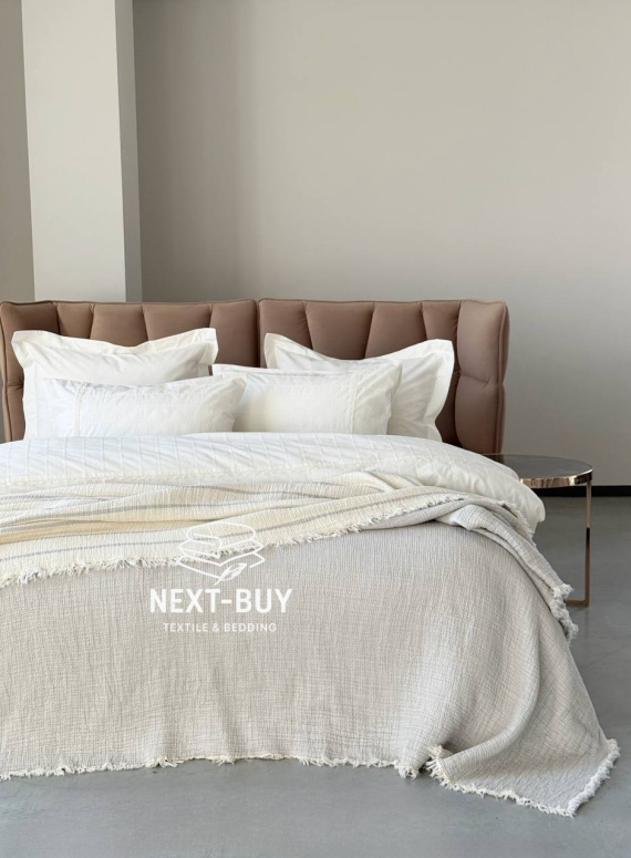 Муслиновое покрывало Nature veli gri/white  евро Турция