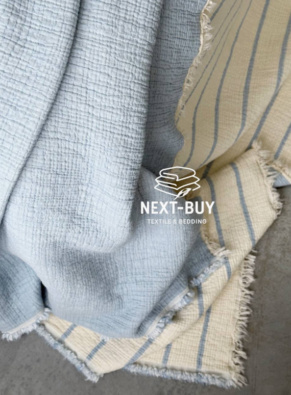 Муслиновое покрывало Nature veli blue/krem евро Турция