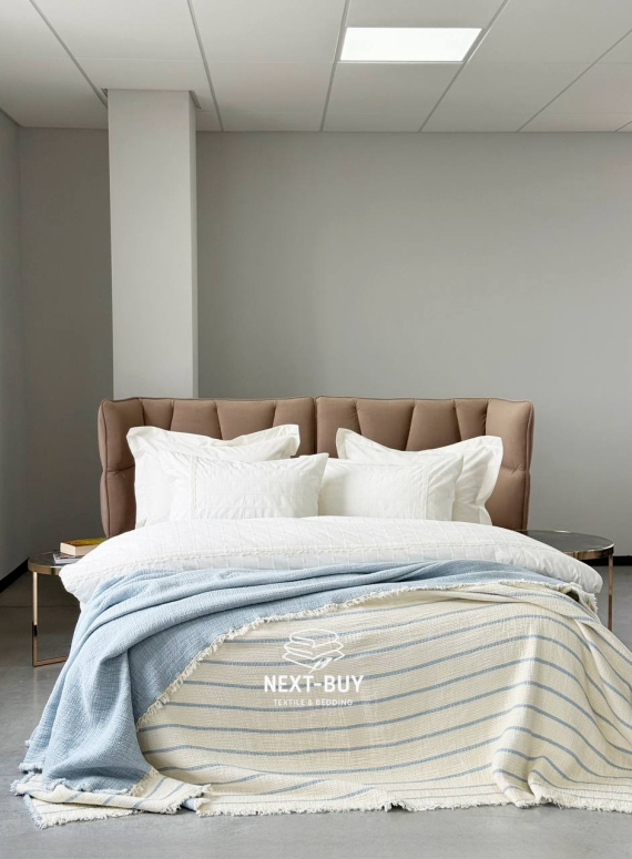 Муслиновое покрывало Nature veli blue/krem евро Турция