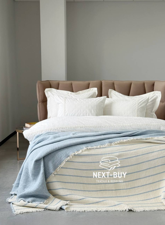 Муслиновое покрывало Nature veli blue/krem евро Турция