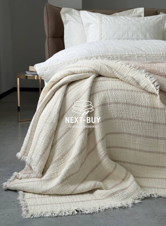 Муслиновое покрывало Nature veli krem/bej  евро Турция