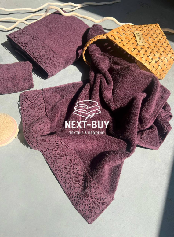 Maison Dor Naturella набір рушників 3шт 30х50 50х90 70х140 махра з мереживом фіолетовий