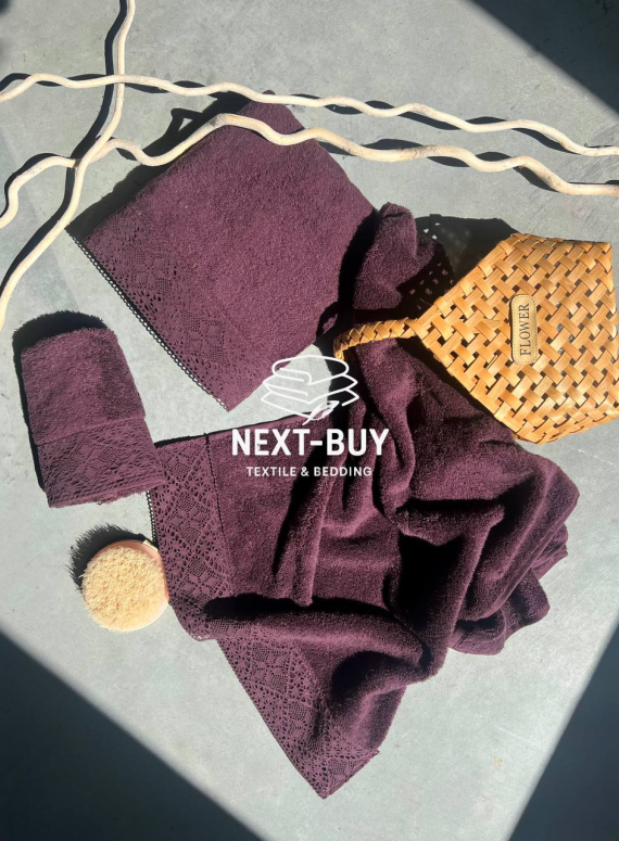 Maison Dor Naturella набір рушників 3шт 30х50 50х90 70х140 махра з мереживом фіолетовий