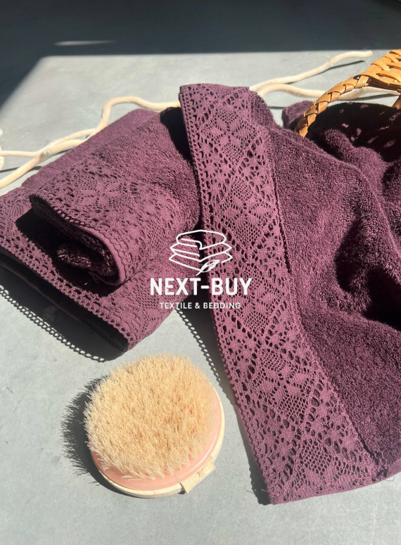 Maison Dor Naturella набір рушників 3шт 30х50 50х90 70х140 махра з мереживом фіолетовий