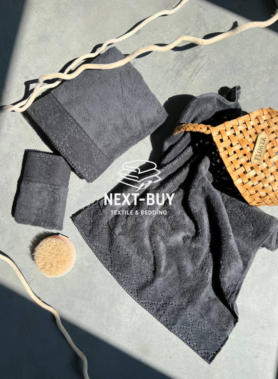 Maison Dor Naturella набір рушників 3шт 30х50 50х90 70х140 махра з мереживом антрацит