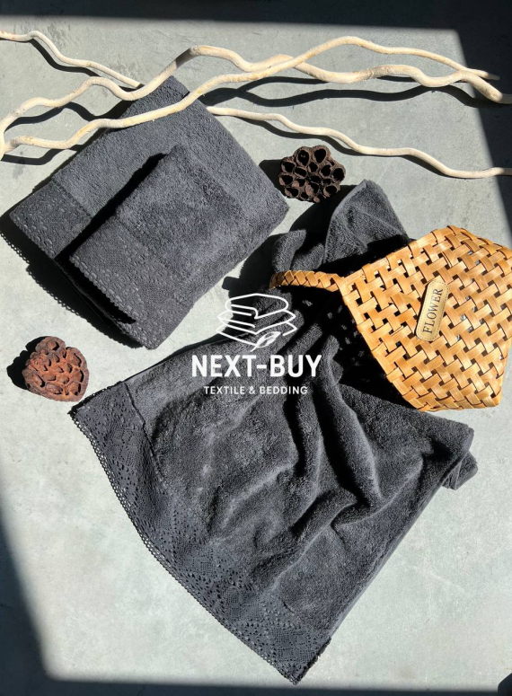 Maison Dor Naturella набір рушників 3шт 30х50 50х90 70х140 махра з мереживом антрацит