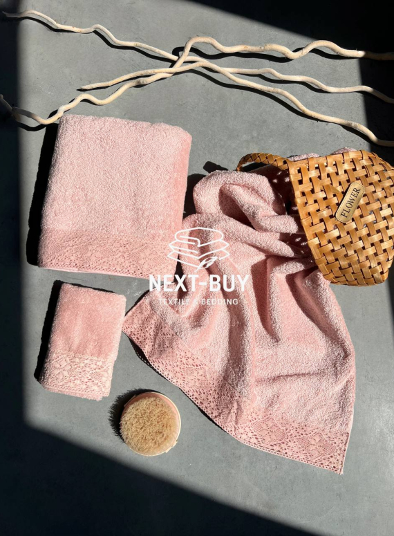 Maison Dor Naturella набір рушників 3шт 30х50 50х90 70х140 махра з мереживом рожевий