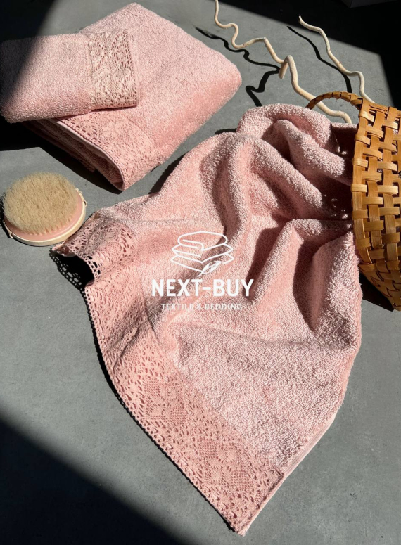 Maison Dor Naturella набір рушників 3шт 30х50 50х90 70х140 махра з мереживом рожевий