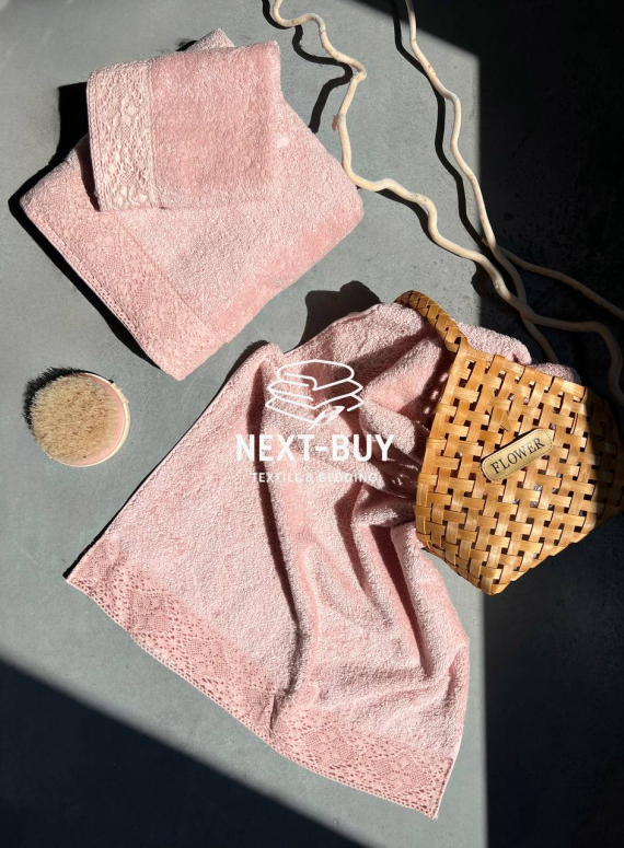 Maison Dor Naturella набір рушників 3шт 30х50 50х90 70х140 махра з мереживом рожевий