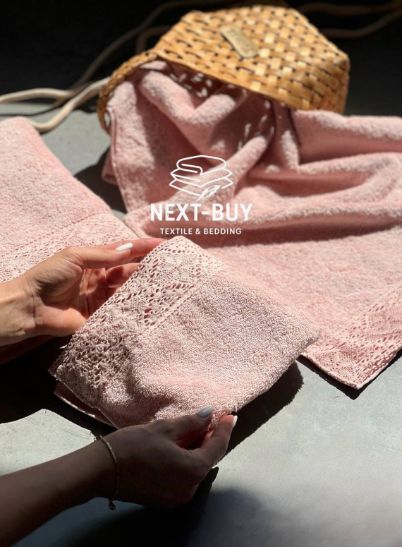 Maison Dor Naturella набір рушників 3шт 30х50 50х90 70х140 махра з мереживом рожевий