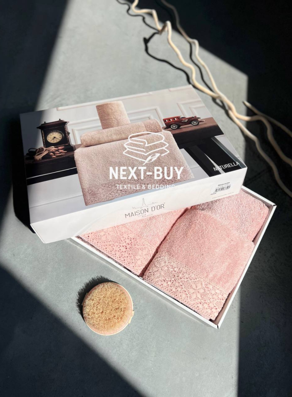 Maison Dor Naturella набір рушників 3шт 30х50 50х90 70х140 махра з мереживом рожевий