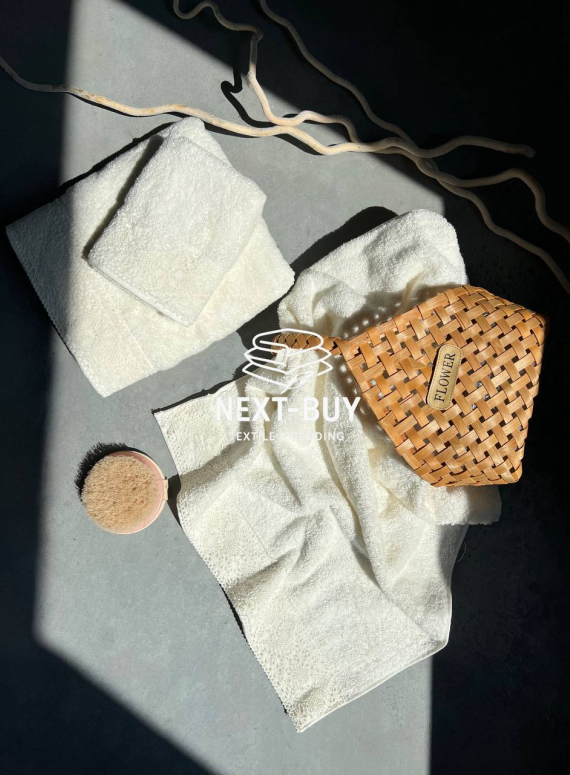 Maison Dor Naturella набір рушників 3шт 30х50 50х90 70х140 махра з мереживом кремовий