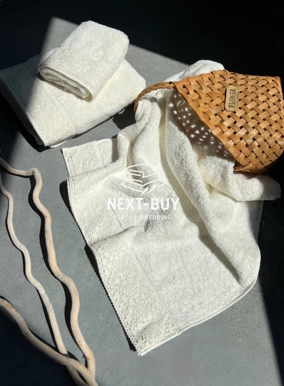 Maison Dor Naturella набір рушників 3шт 30х50 50х90 70х140 махра з мереживом кремовий