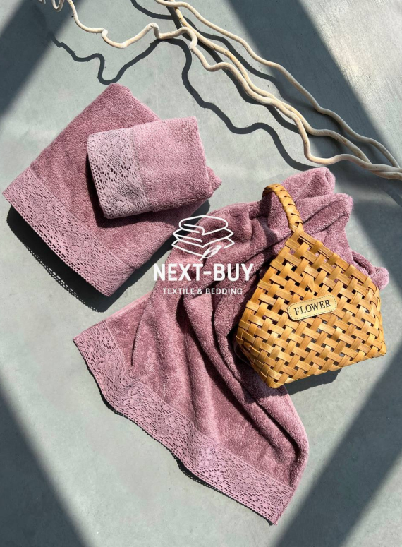 Maison Dor Naturella набір рушників 3шт 30х50 50х90 70х140 махра з мереживом світло-фіолетовий