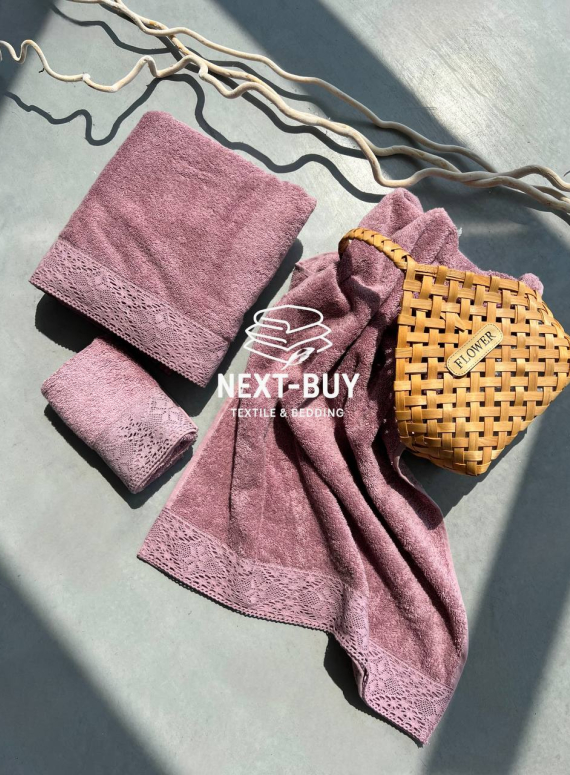 Maison Dor Naturella набір рушників 3шт 30х50 50х90 70х140 махра з мереживом світло-фіолетовий