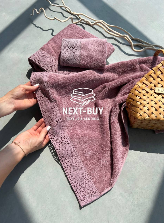 Maison Dor Naturella набір рушників 3шт 30х50 50х90 70х140 махра з мереживом світло-фіолетовий