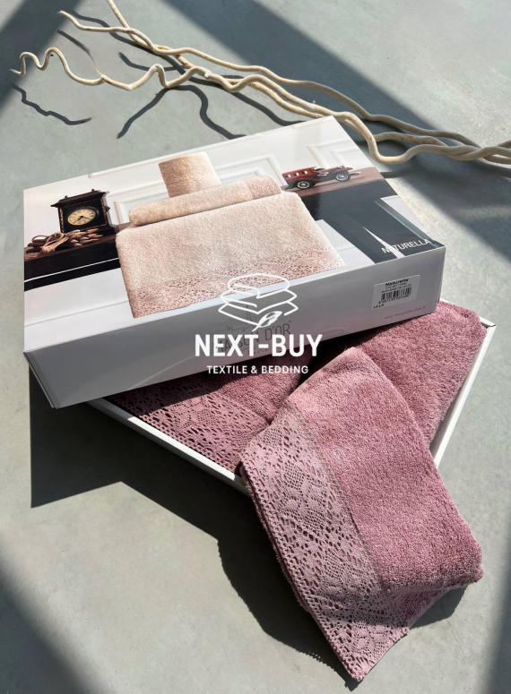 Maison Dor Naturella набір рушників 3шт 30х50 50х90 70х140 махра з мереживом світло-фіолетовий