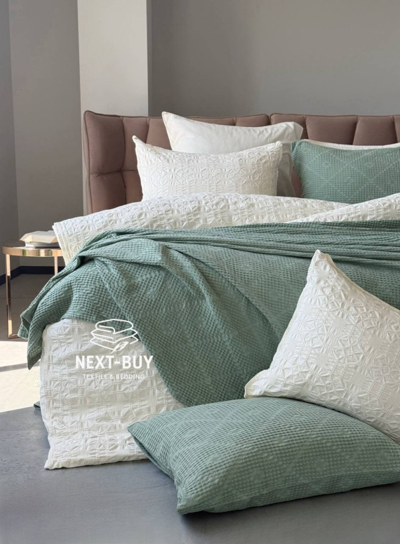 Жакардове покривало з наволочками Saheser Salsa yesil євро Туреччина