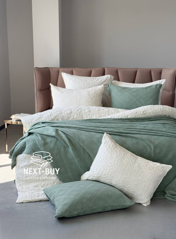 Жакардове покривало з наволочками Saheser Salsa yesil євро Туреччина