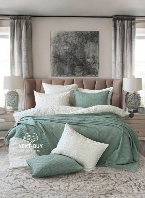 Жакардове покривало з наволочками Saheser Salsa yesil євро Туреччина