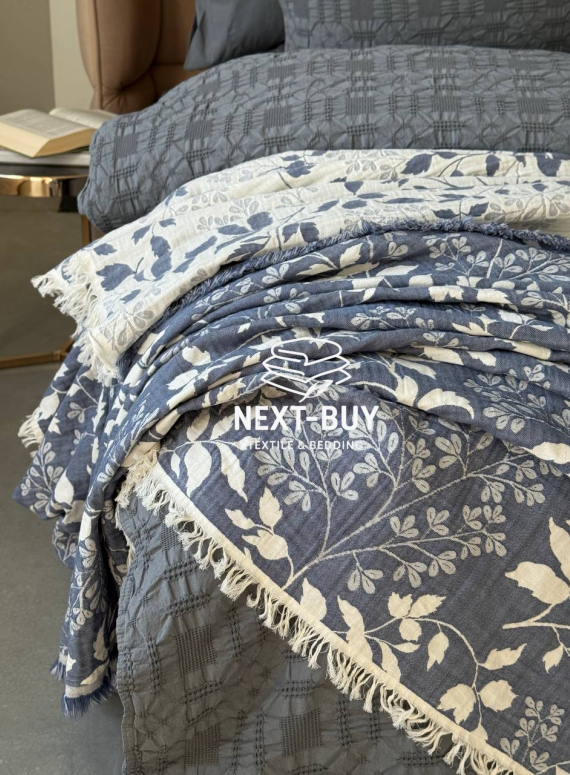 Муслиновое покрывало Saheser Model Amor Lacivert евро Турция