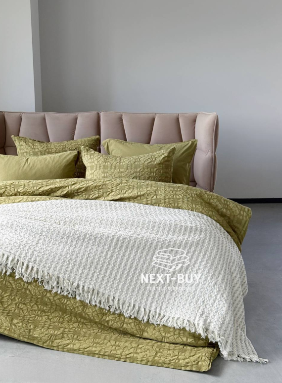 Легкий плед жатка з бахромою Maison D'or Paris Melodia green 220х240