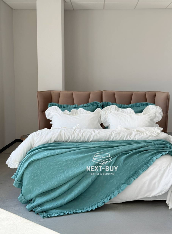 Жакардове покривало з наволочками Saheser Ilda green євро Туреччина