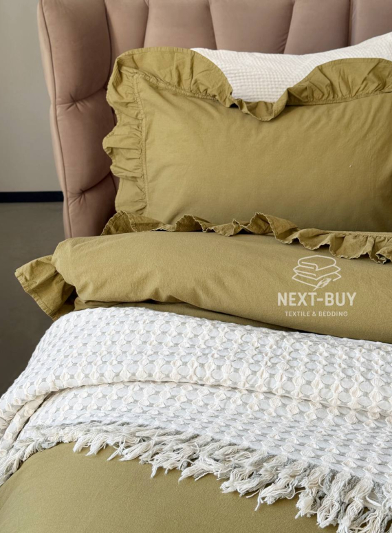 Эксклюзивное постельное белье Limasso Exclusive Olive 200x220 из вареного хлопка