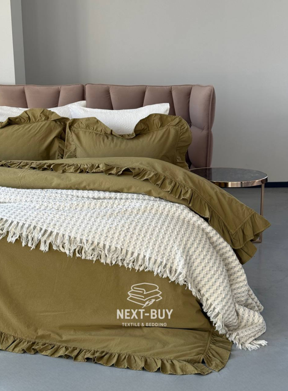 Эксклюзивное постельное белье Limasso Exclusive Olive 200x220 из вареного хлопка