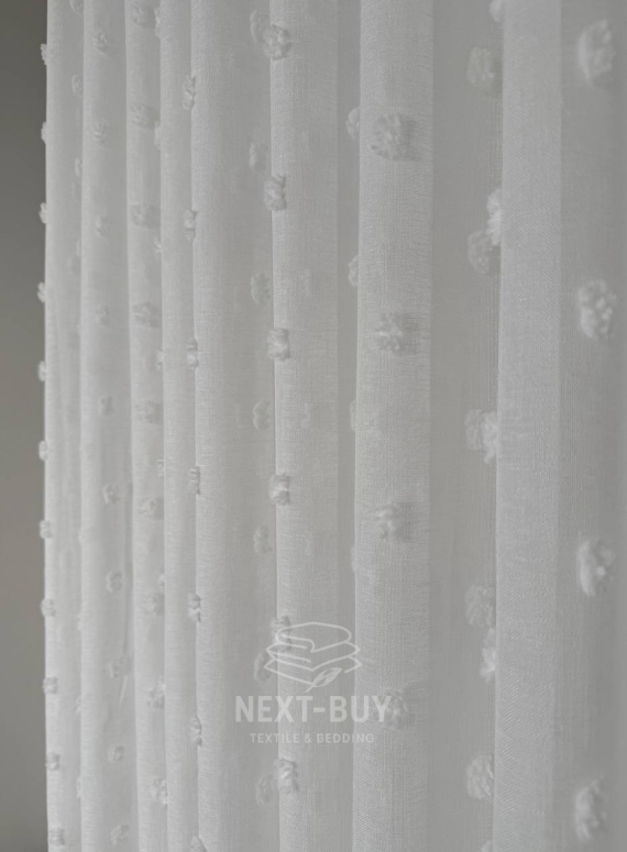 Тюль з 3D помпонами Linen Dots Ecru Туреччина