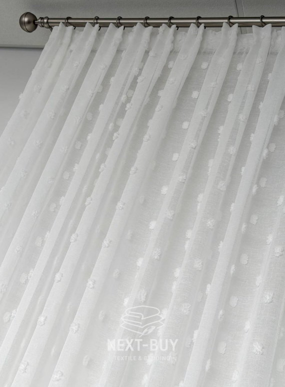 Тюль з 3D помпонами Linen Dots Ecru Туреччина