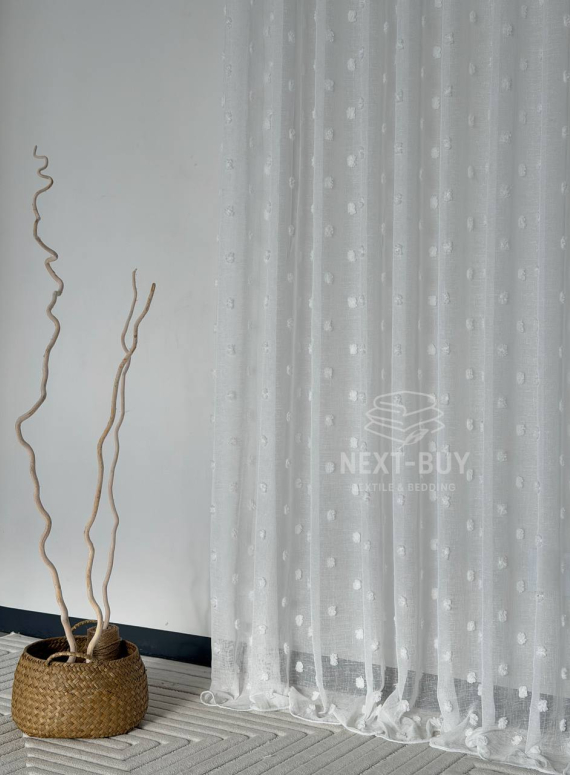 Тюль з 3D помпонами Linen Dots Ecru Туреччина
