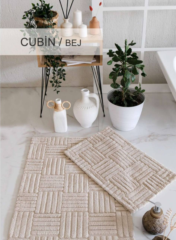 Набір килимків для ванної Cubin Bej 40×60 + 60×100 см | 100% бавовна | Туреччина