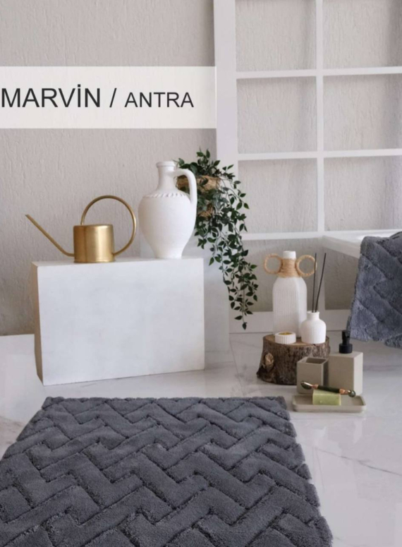 Набір килимків для ванної Marvin Antrasit 40×60 + 60×100 см | 100% бавовна | Туреччина