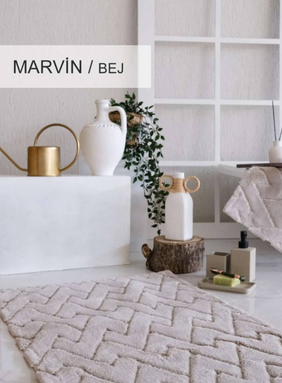 Набір килимків для ванної Marvin Bej 40×60 + 60×100 см | 100% бавовна | Туреччина