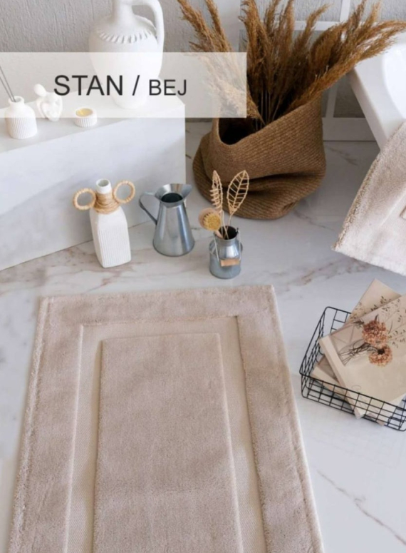 Набір килимків для ванної Stan Bej 40×60 + 60×100 см | 100% бавовна | Туреччина