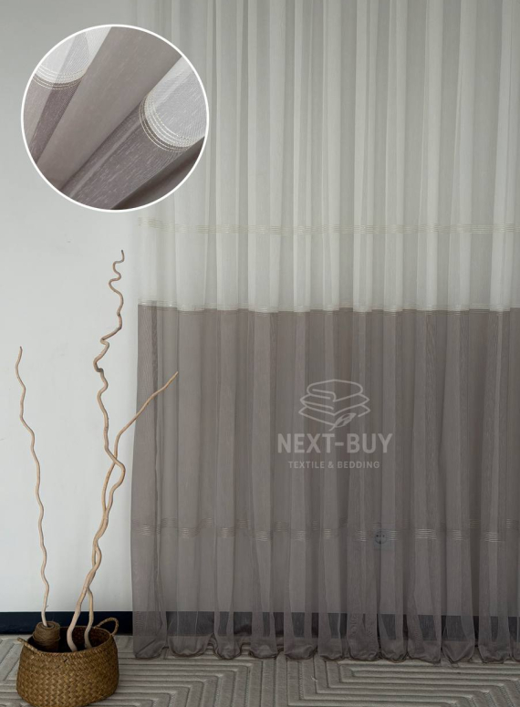 Тюль льон з смужками Llyana білий з коричневим Туреччина