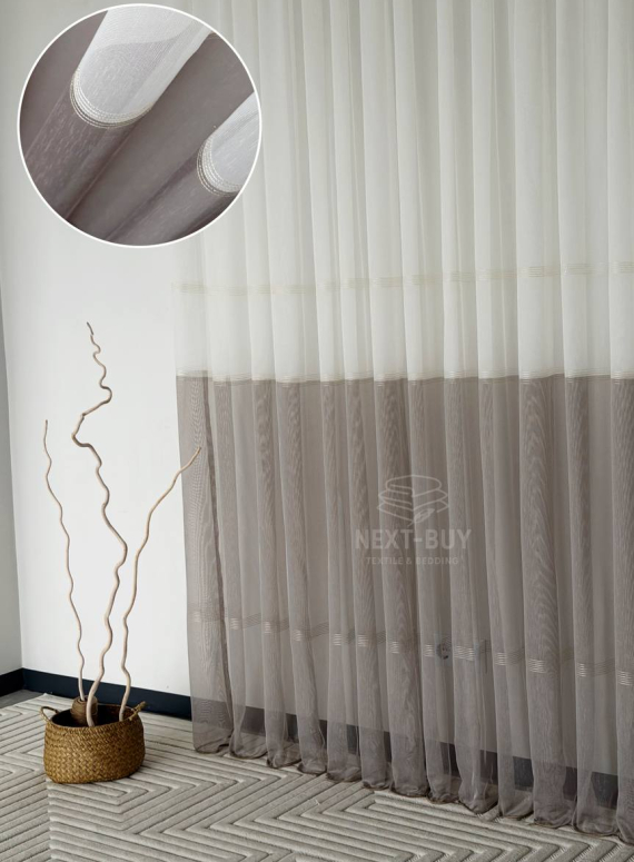 Тюль льон з смужками Llyana білий з коричневим Туреччина