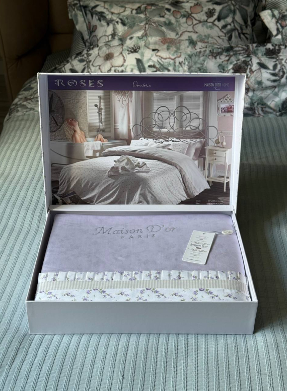 Постільна білизна Maison D'or Roses lilac 200x220см сатин із стразами