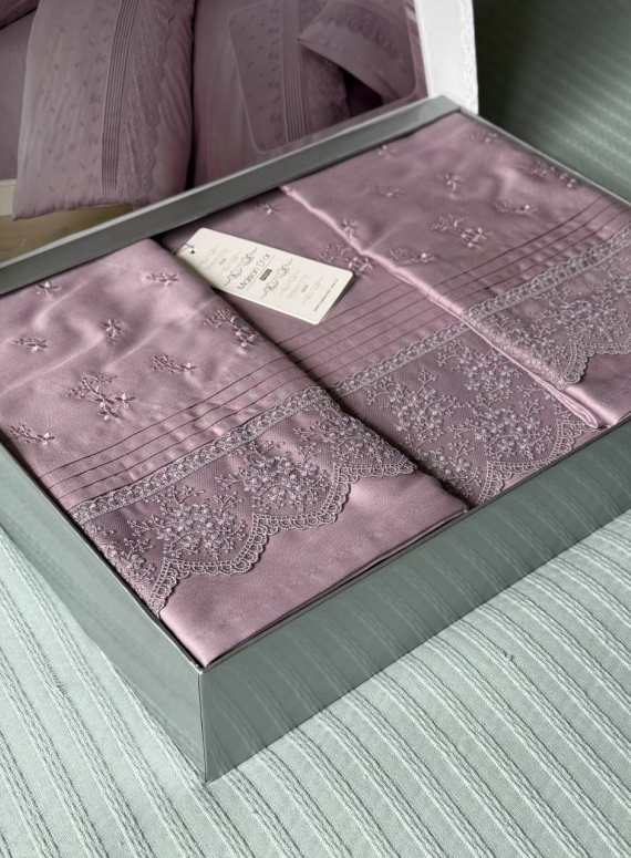 Maison D'or Jndila simone Lilac постільна білизна євро 200х220 сатин з кружевом