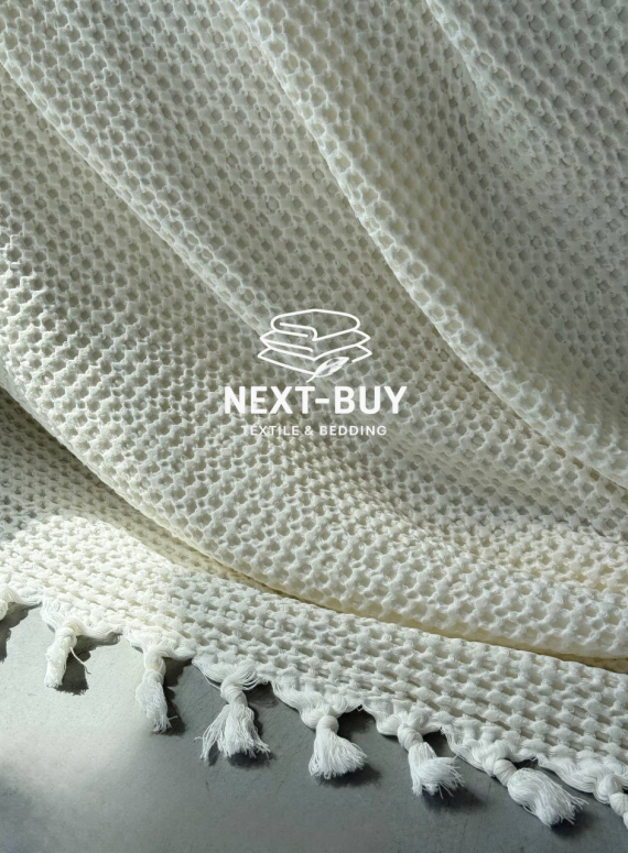 Maison D'or Paris Emeline вафельне покривало жатка з бахромою кремовий 240х260