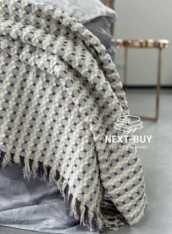 Легкий плед жатка з бахромою Maison D'or Paris Melodia сірий 220х240