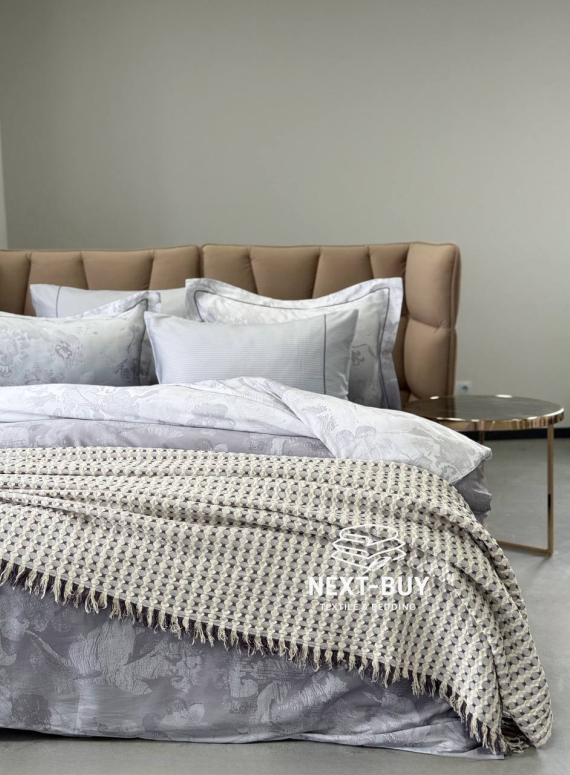 Легкий плед жатка з бахромою Maison D'or Paris Melodia сірий 220х240