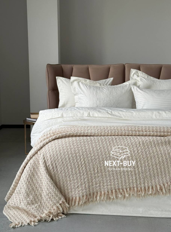 Легкий плед жатка з бахромою Maison D'or Paris Melodia beige 220х240