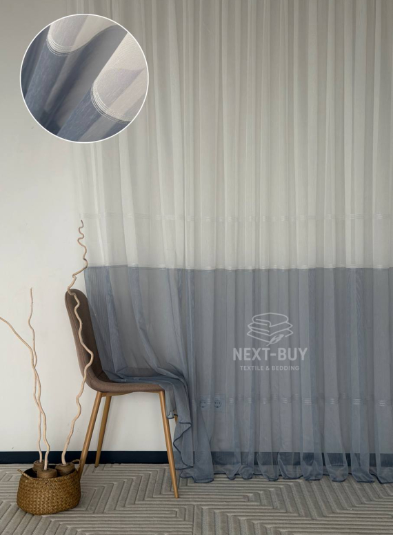 Тюль льон з смужками Llyana білий з синім Туреччина