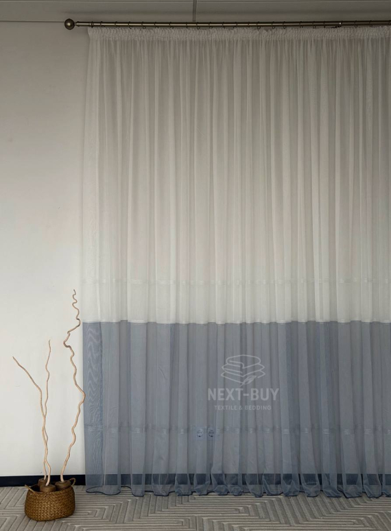 Тюль льон з смужками Llyana білий з синім Туреччина