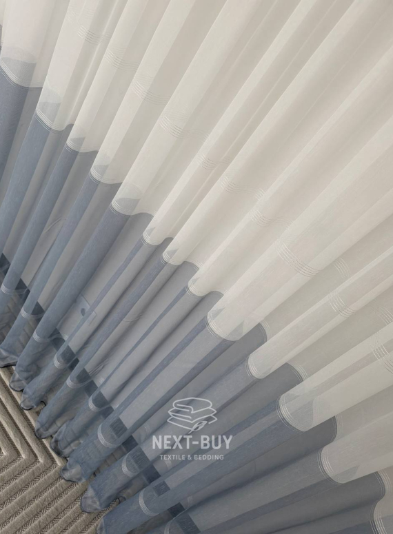 Тюль льон з смужками Llyana білий з синім Туреччина